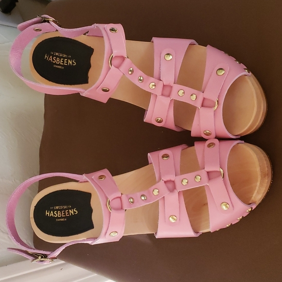 Swedish Hasbeens pink Brassy leather clog sandals 7.5 - Picture 3 of 8